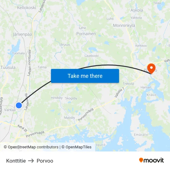 Konttitie to Porvoo map