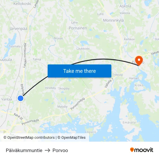 Päiväkummuntie to Porvoo map