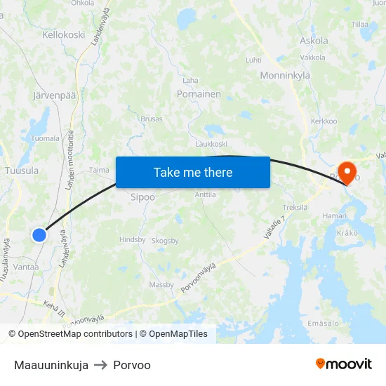 Maauuninkuja to Porvoo map