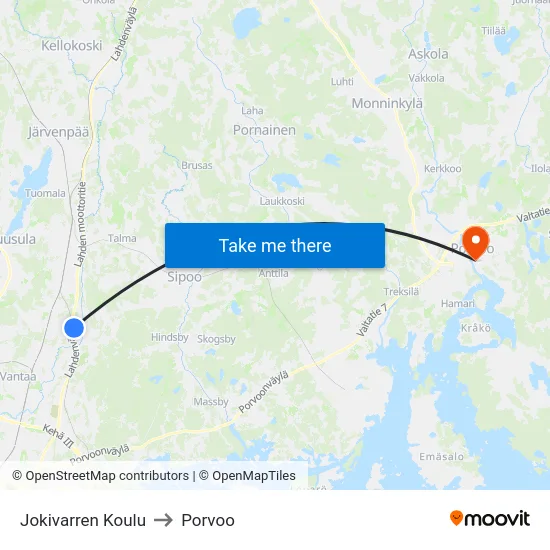 Jokivarren Koulu to Porvoo map