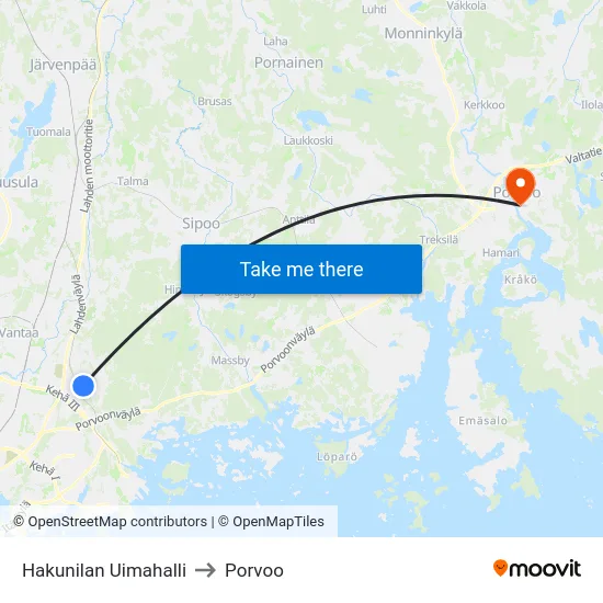 Hakunilan Uimahalli to Porvoo map