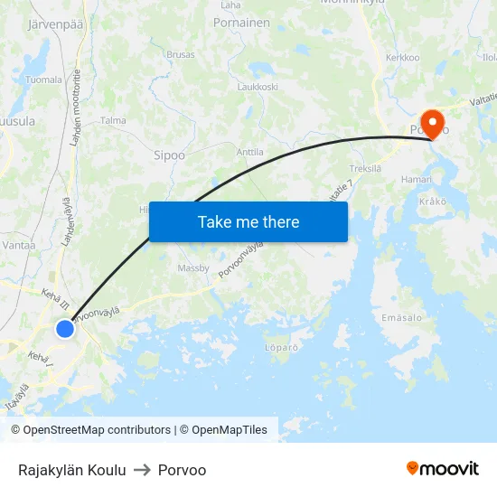 Rajakylän Koulu to Porvoo map