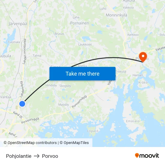 Pohjolantie to Porvoo map