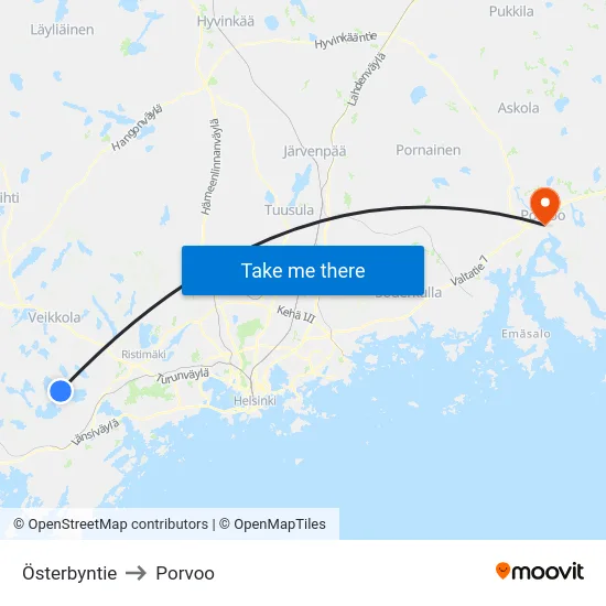 Österbyntie to Porvoo map