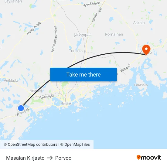 Masalan Kirjasto to Porvoo map