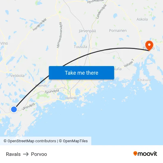 Ravals to Porvoo map