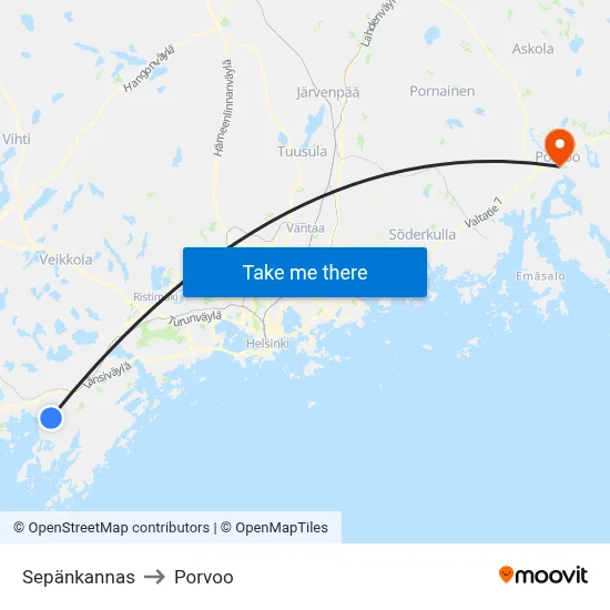 Sepänkannas to Porvoo map
