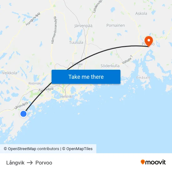 Långvik to Porvoo map