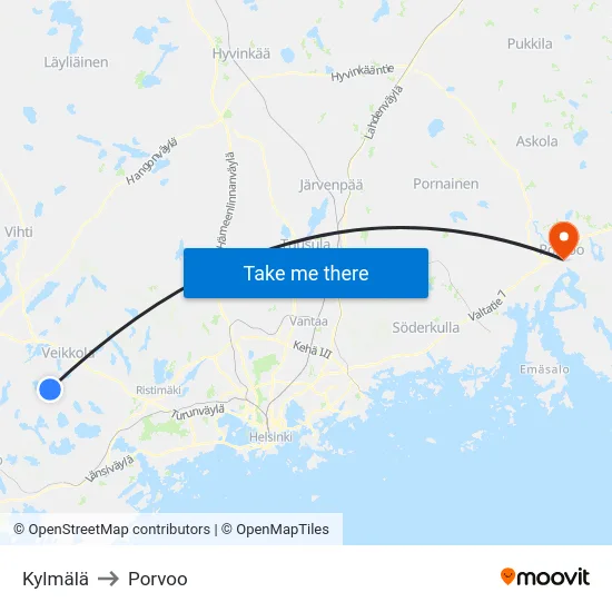 Kylmälä to Porvoo map
