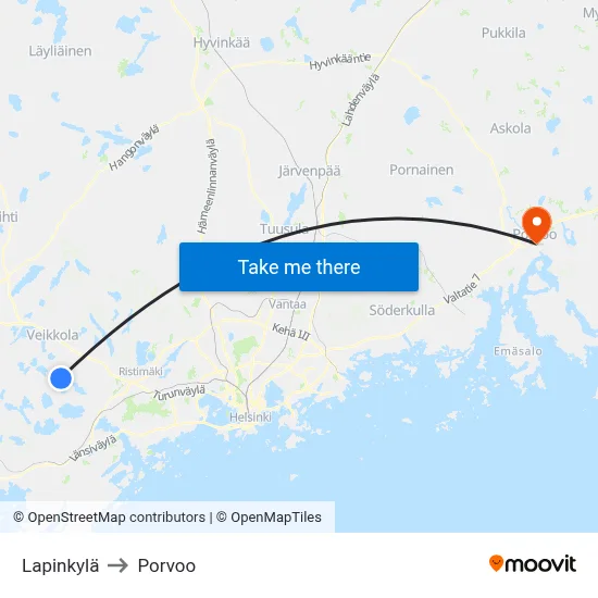 Lapinkylä to Porvoo map