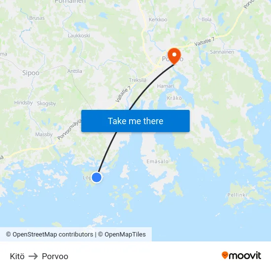 Kitö to Porvoo map