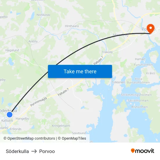 Söderkulla to Porvoo map