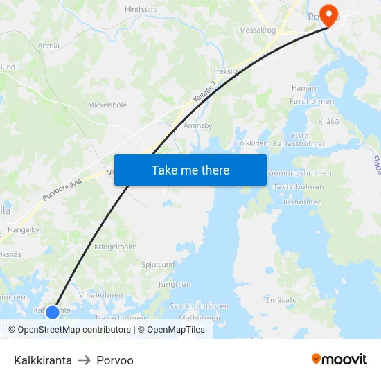 Kalkkiranta to Porvoo map