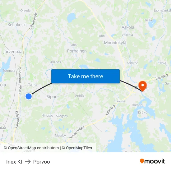 Inex Kt to Porvoo map