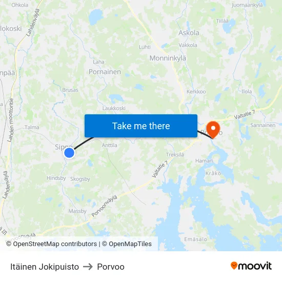 Itäinen Jokipuisto to Porvoo map