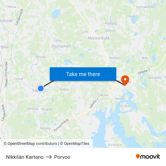 Nikkilän Kartano to Porvoo map