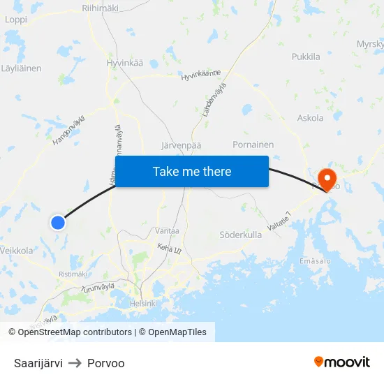 Saarijärvi to Porvoo map