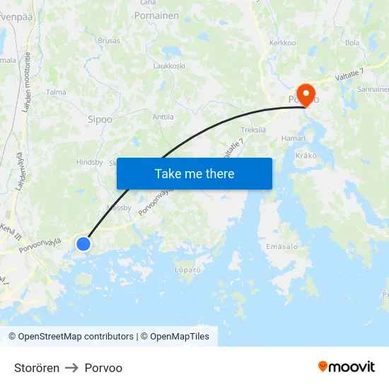 Storören to Porvoo map