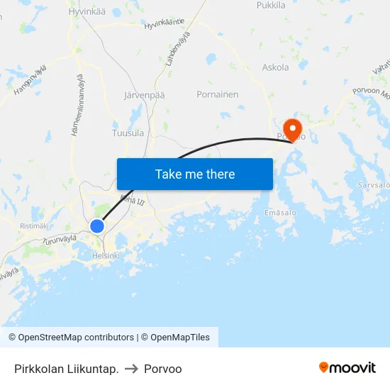 Pirkkolan Liikuntap. to Porvoo map