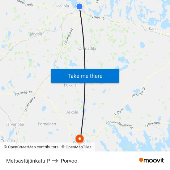 Metsästäjänkatu P to Porvoo map