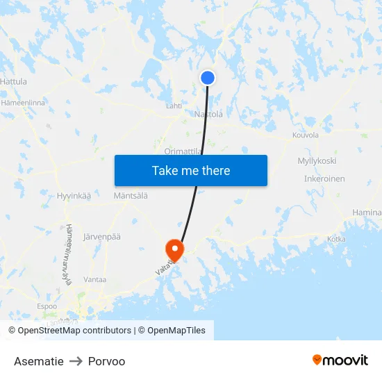 Asematie to Porvoo map