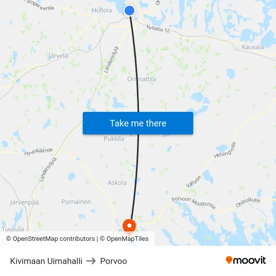 Kivimaan Uimahalli to Porvoo map