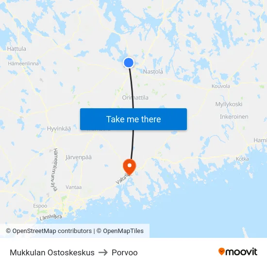 Mukkulan Ostoskeskus to Porvoo map