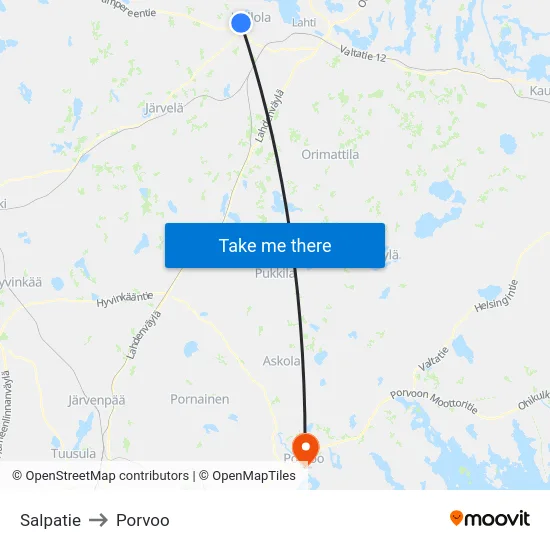 Salpatie to Porvoo map