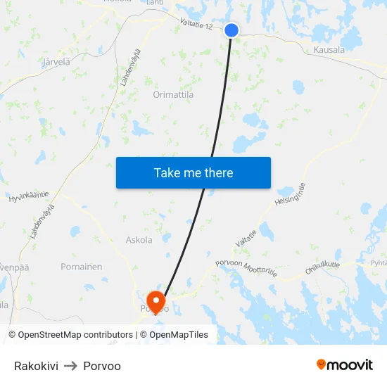 Rakokivi to Porvoo map