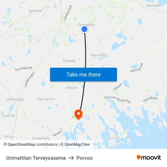 Orimattilan Terveysasema to Porvoo map