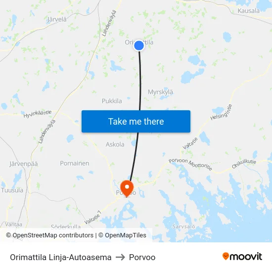 Orimattila Linja-Autoasema to Porvoo map