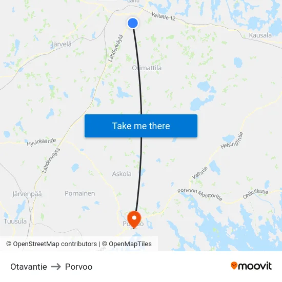 Otavantie to Porvoo map
