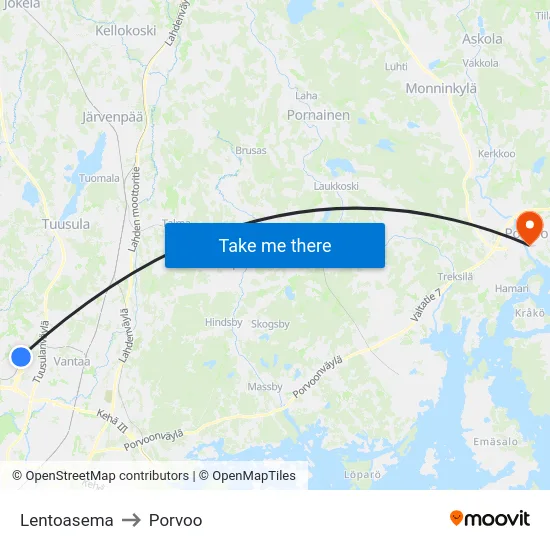 Lentoasema to Porvoo map