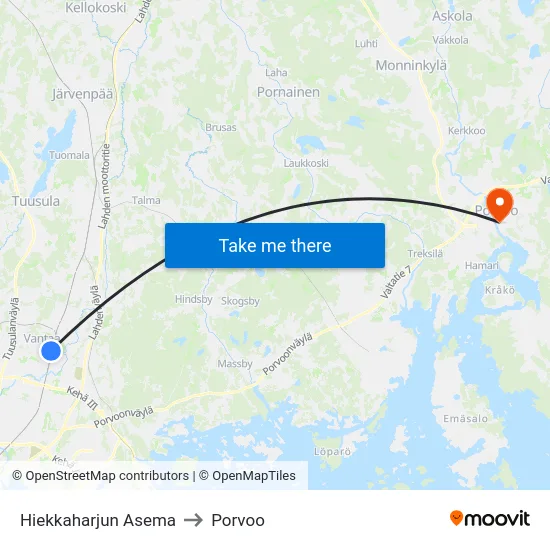 Hiekkaharjun Asema to Porvoo map