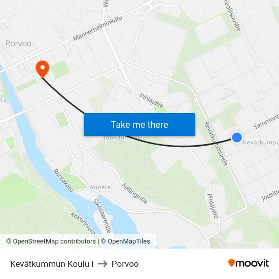 Kevätkummun Koulu I to Porvoo map