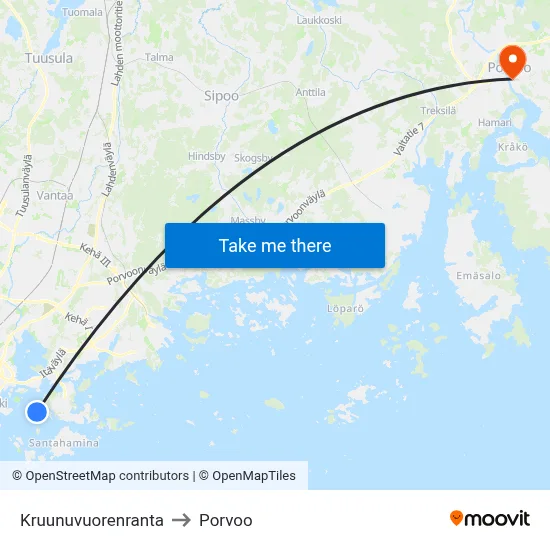 Crown Bridge to Porvoo map