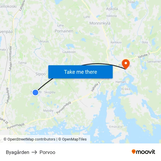 Village Farm to Porvoo map