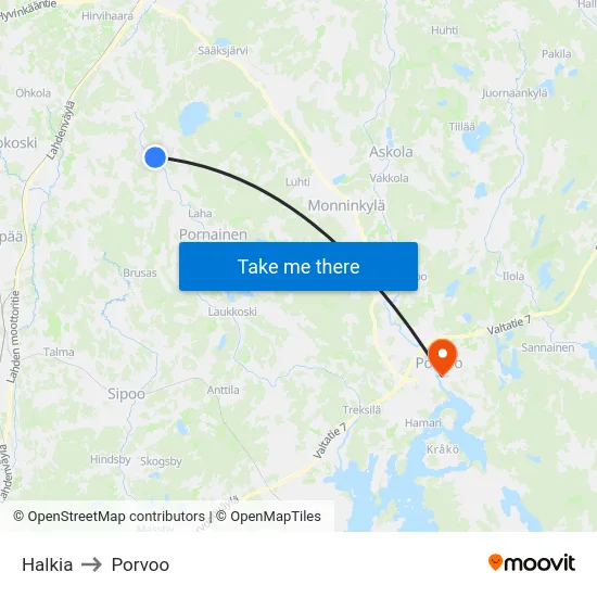 Halkia to Porvoo map
