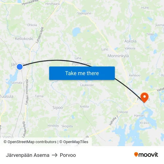 Järvenpään Asema to Porvoo map