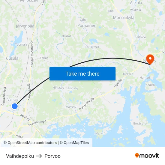 Vaihdepolku to Porvoo map