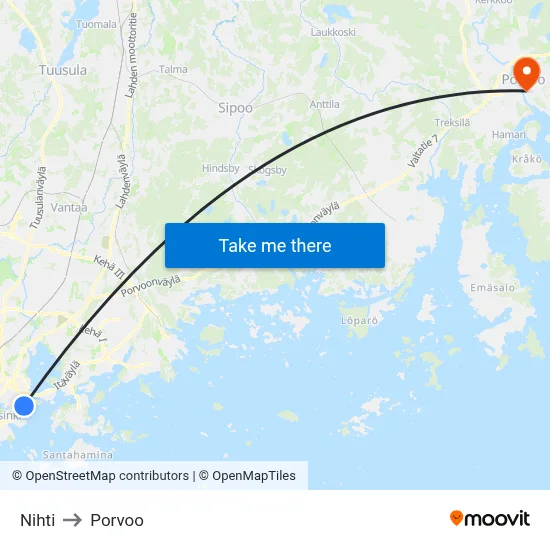 Nihti to Porvoo map