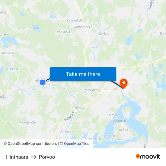Hinthaara to Porvoo map