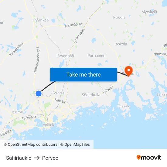 Safiiriaukio to Porvoo map
