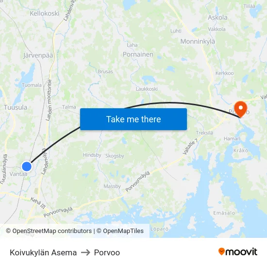 Koivukylän Asema to Porvoo map