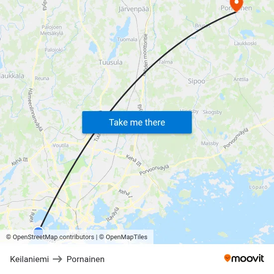Keilaniemi to Pornainen map