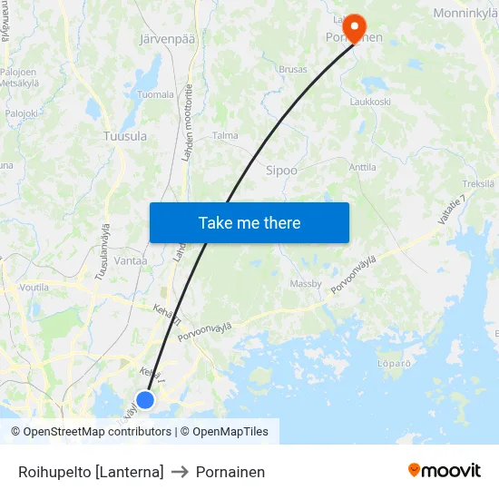Roihupelto [Lanterna] to Pornainen map