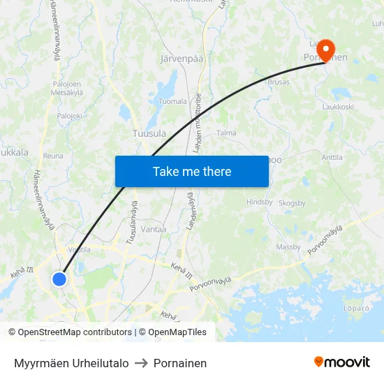 Myyrmäki Sports Center to Pornainen map