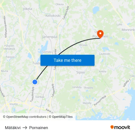 Mätäkivi to Pornainen map