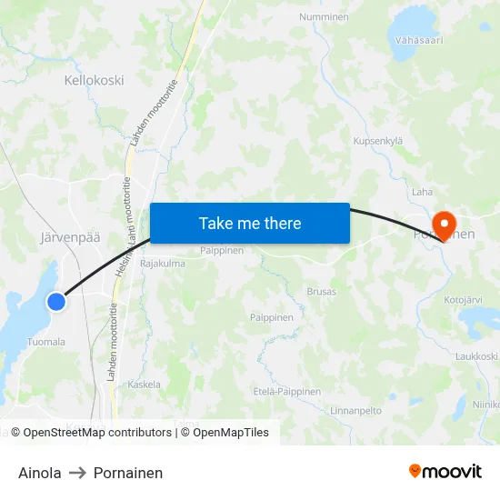 Ainola to Pornainen map