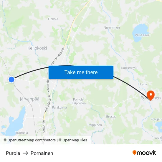 Purola to Pornainen map
